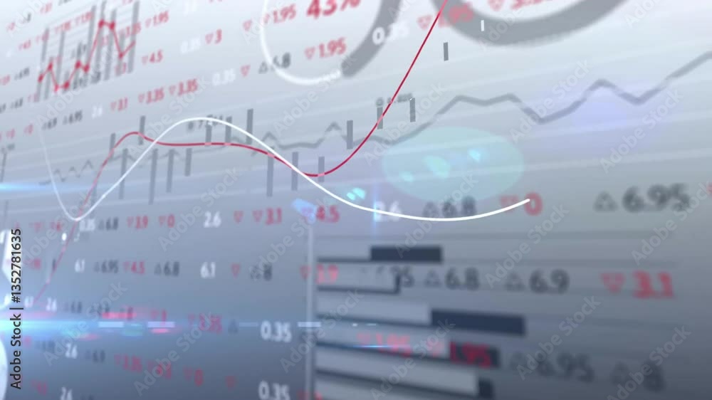Poster Analyzing financial graphs and data charts with fluctuating lines and numbers