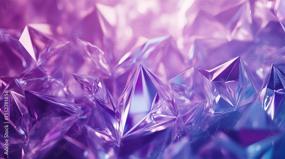 Poster a close up view of sharp crystalline structures with a purple and blue gradient background effect