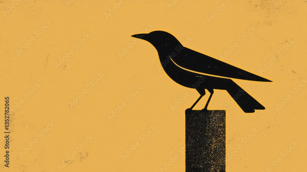 Poster silhouette of a bird perched on a column against a warm background minimalist design vector a