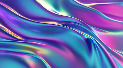 Naklejka premium Iridescent flowing fabric with shades of purple blue and gold in a smooth and wavy pattern design