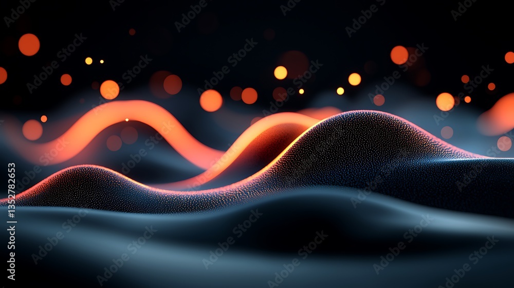 Poster abstract glowing particle waveforms in teal and orange