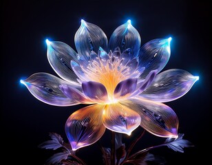 A colorful crystal flower illuminated on a black background