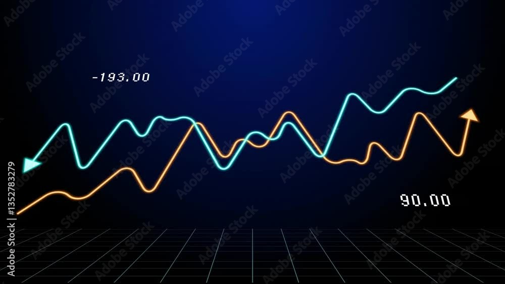 Poster Neon line graphs showing fluctuating data points on dark grid background animation