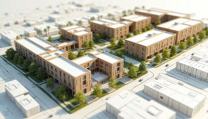 Fototapeta premium Architectural blueprint mixed use housing commercial project designed for global city. Modern real estate development, residential buildings design with commercial property, infrastructure plan,