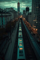 Fototapeta premium City Subway Dusk Elevated View.
