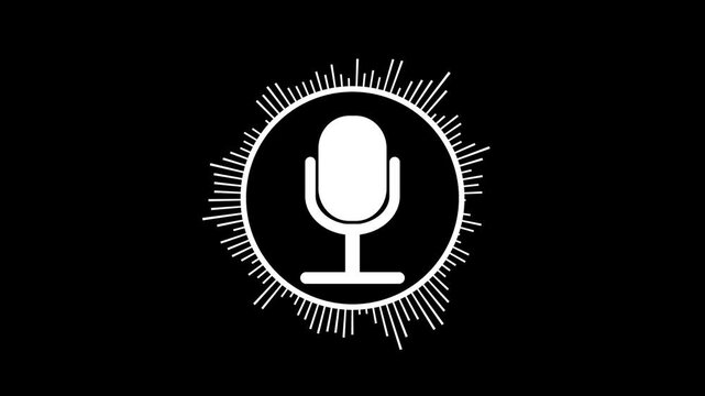Audio voice recording podcast mic microphone button icon animation on black background