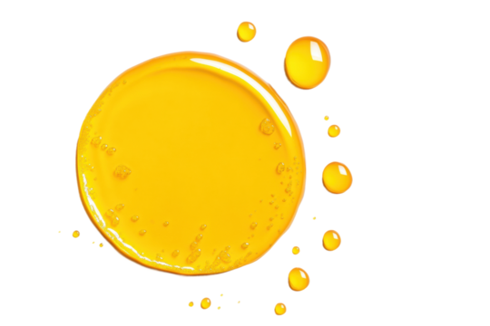 Vibrant yellow oil droplets on black background, cut out - Powered by Adobe