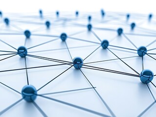 Connected spheres linked together forming a complex network on a surface