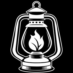 Obraz premium Vintage lantern with flame illustration on a black background 
