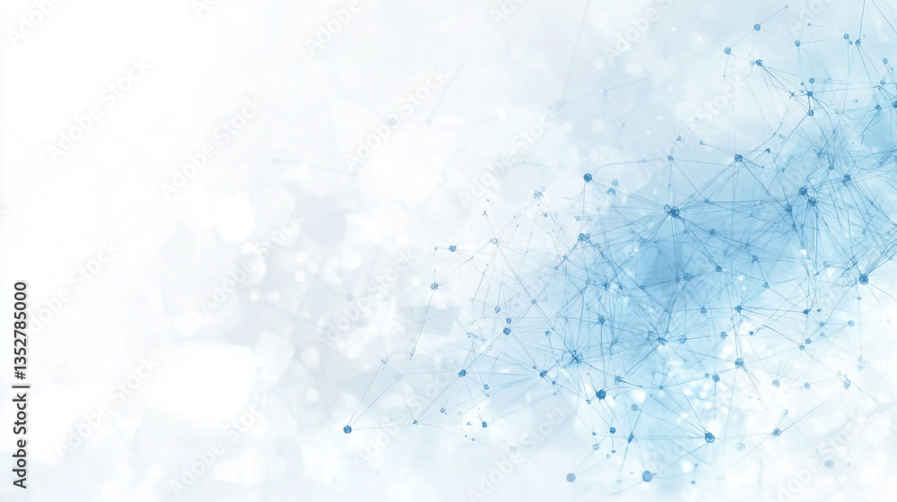 Poster abstract background featuring a network of interconnected dots and lines in shades of blue and white