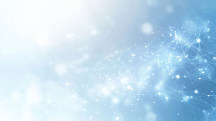 Fototapeta premium Abstract light blue background with glowing particles and network connections in the right corner