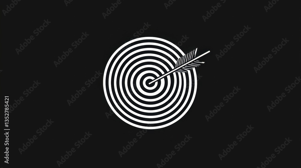 Poster abstract target design with concentric circles and arrow on black background creates a striking visu