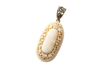Intricate vintage ivory pendant with floral filigree design, cut out