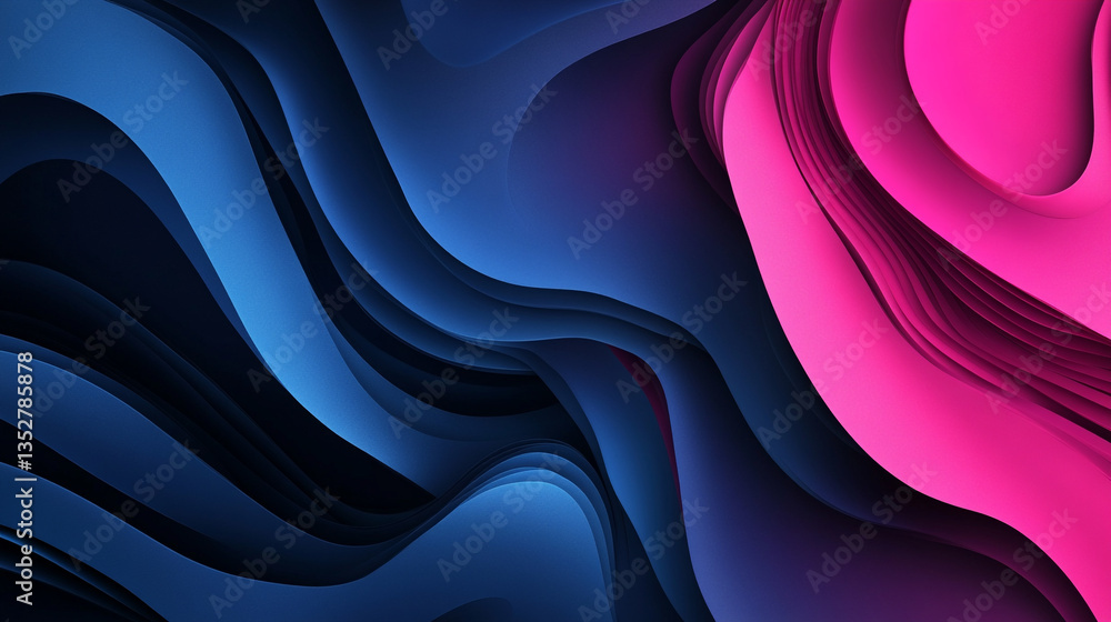 Poster abstract waves in blue and pink shades creating a dynamic and fluid visual representation
