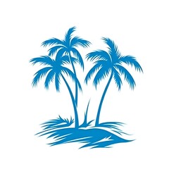 Two Blue Palm Trees on a Small Island