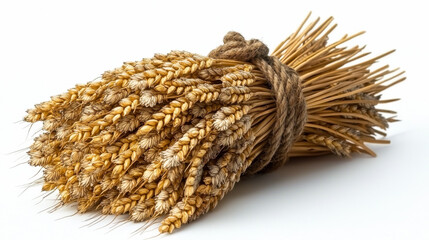 Golden wheat sheaf tied with rope showcasing agricultural harvest during summer months in a bright setting