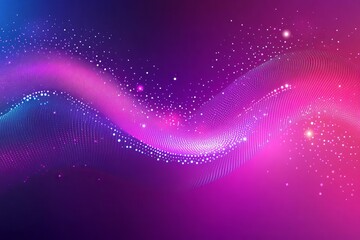 Obraz premium A pink and purple gradient background with wave elements and sparkling dots, creating an atmosphere of mystery and romance for Valentine's Day. The background features an elegant, curved shape in the 