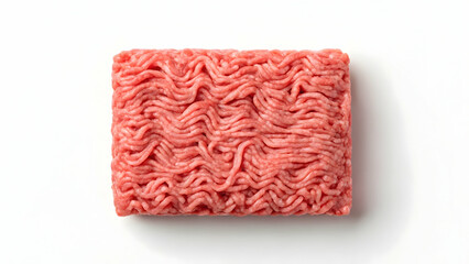 Fresh Minced Meat in Square Shape on White Background