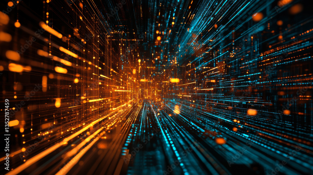 Aufkleber Digital explosion of light and color in a futuristic data landscape