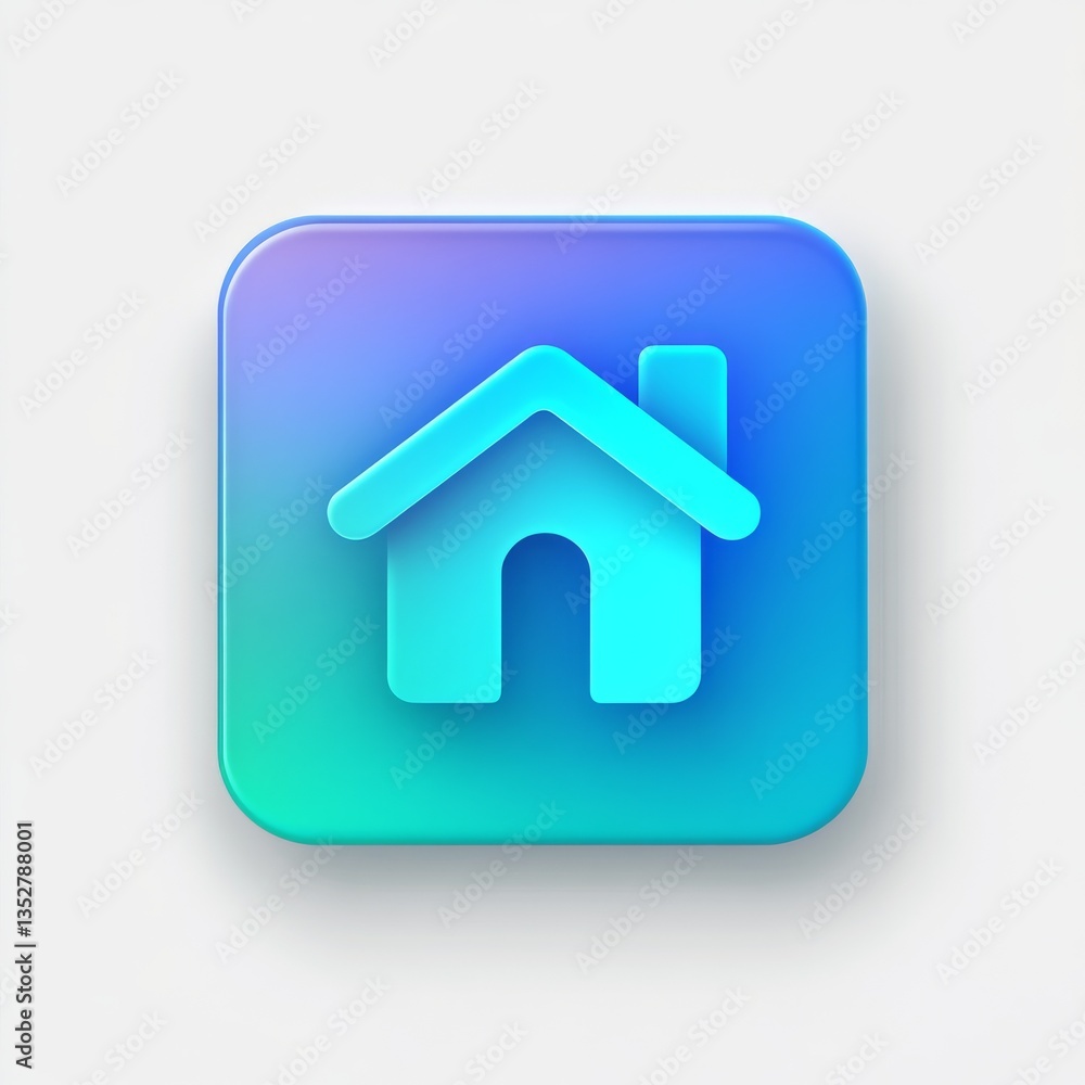 Poster Bright and Modern Home Icon: A Glossy, Gradient Design for User Interfaces and Web Applications.