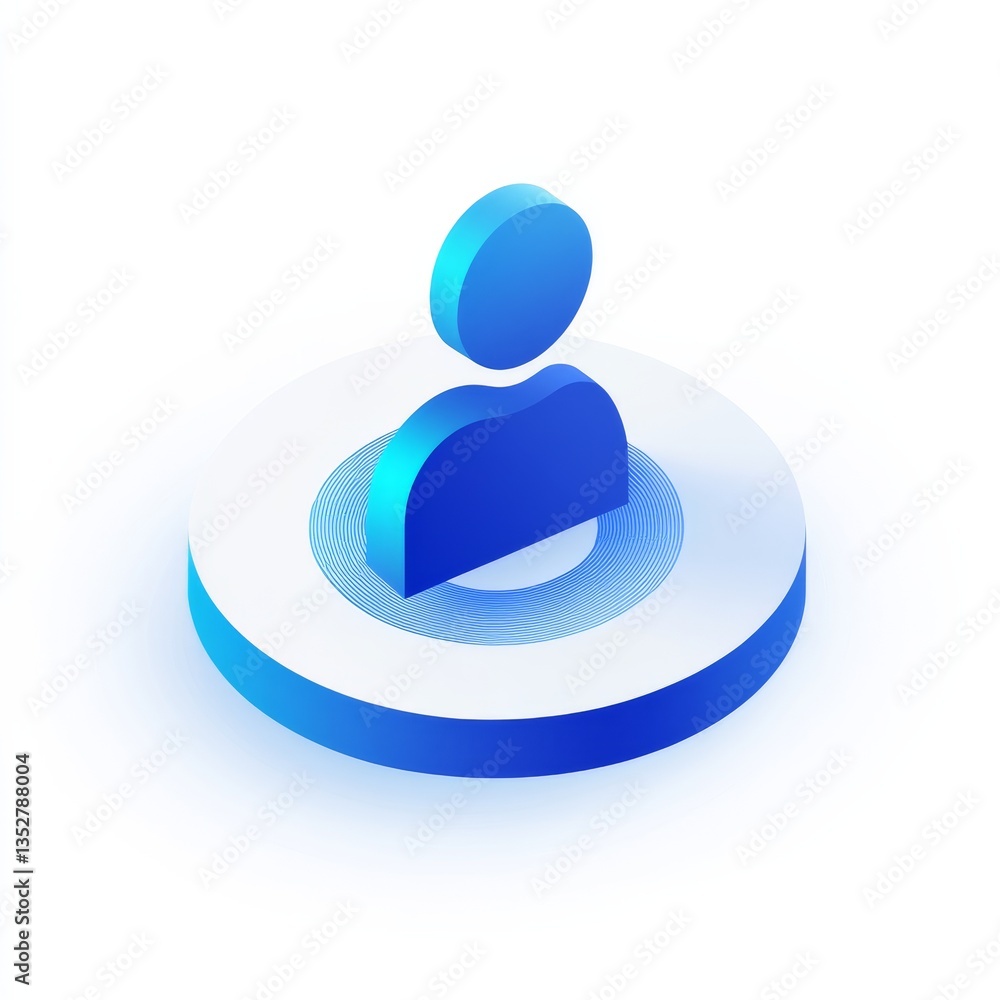 Poster blue user icon on a white circular platform with concentric rings - modern 3d rendering