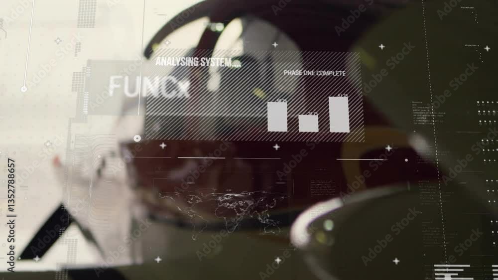 Poster analyzing system text animation over close-up of car interior and dashboard