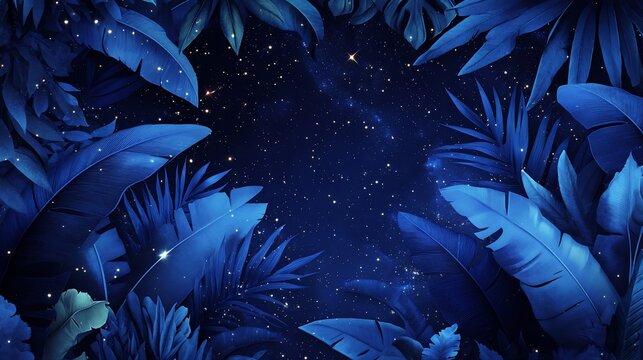 Celestial Tropical Nightscape: Midnight Blue Botanicals