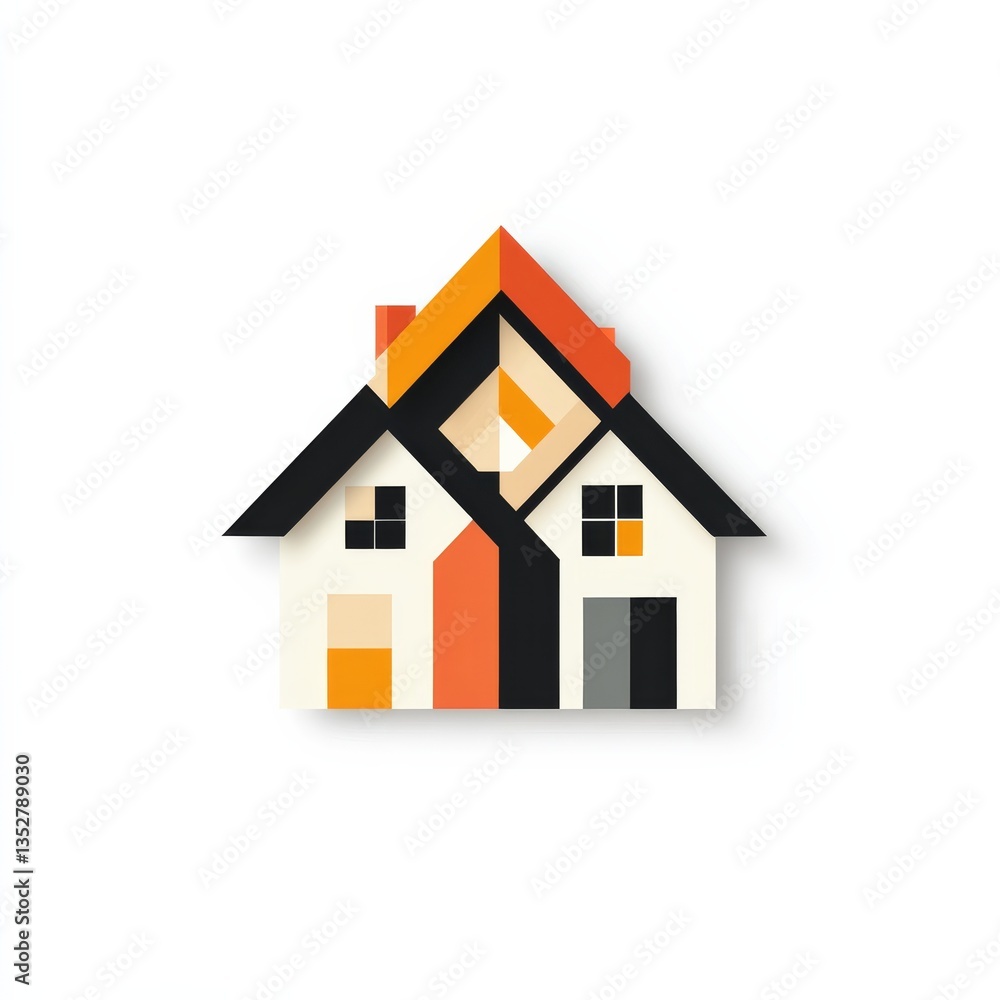 Aufkleber geometric houses: a modern, colorful abstract composition of homes and shared spaces in an interlock
