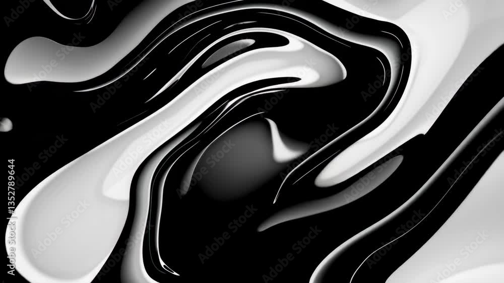 Poster monochrome abstract waves in black and white, fluid pattern. modern art concept