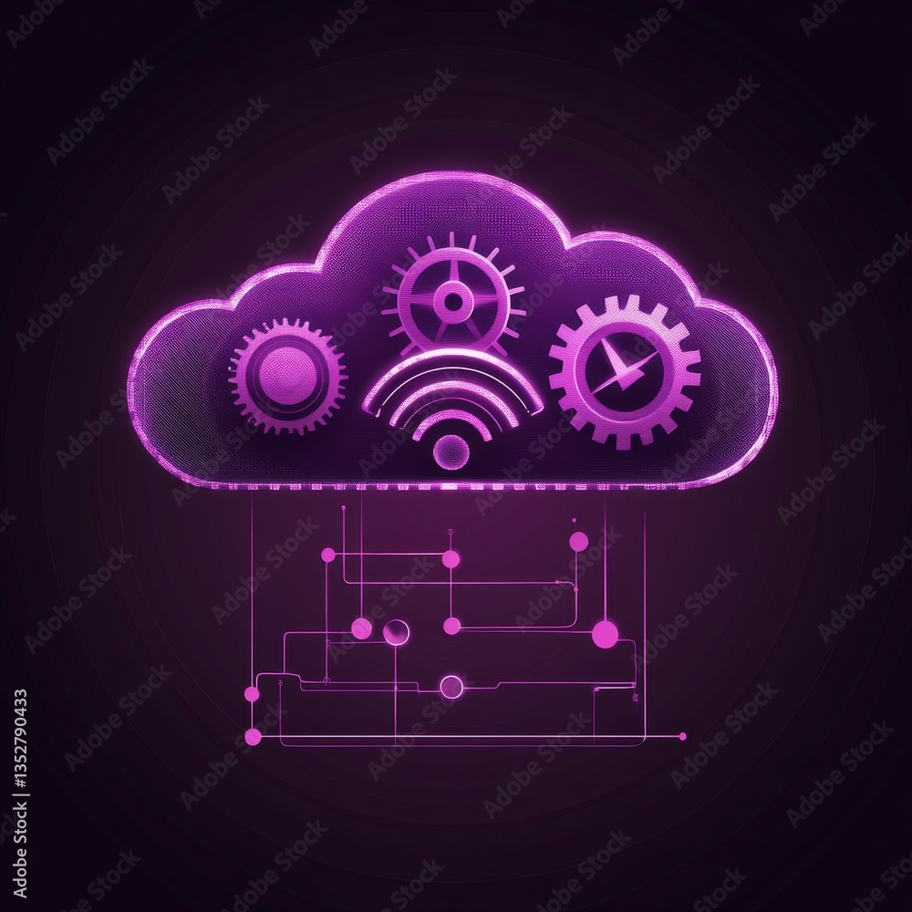 Fototapete Modern Purple Cloud Technology: Data Network and Cloud Computing Integration Concept Artistically Rendered