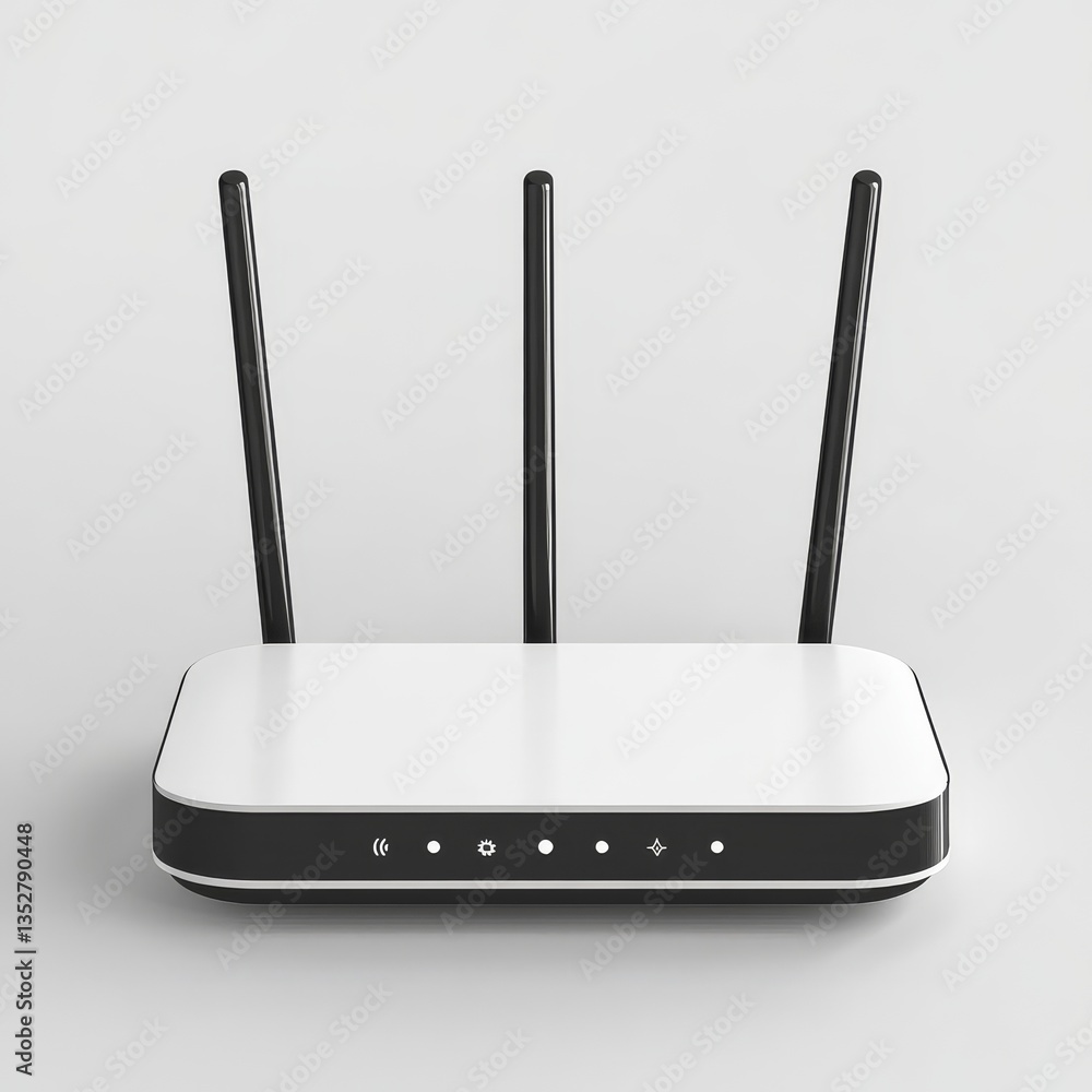 Aufkleber modern white and black wireless router with three antennas on a clean white background for home or o