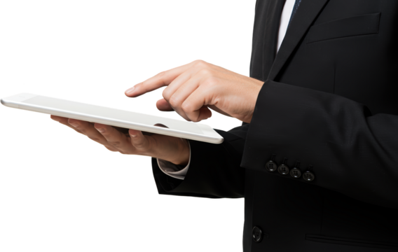 Businessperson's Hands Using a Tablet Computer Device Close Up Shot