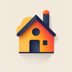 Stylish House Icon with Geometric Shapes, Vibrant Colors, and Modern Design on Soft Cream Background 