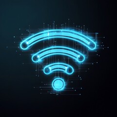 Abstract vector futuristic glowing low polygonal wifi symbol isolated on dark blue