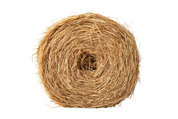 Close-up of a round hay bale isolated on black background, cut out
