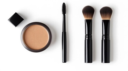 Makeup brushes and powder, studio shot, beauty products, for advertising