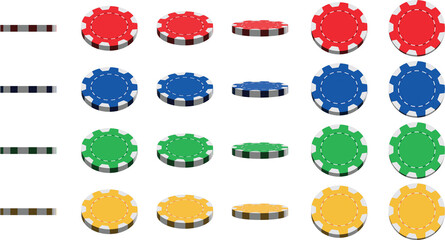 Isolated Casino Chips in Different colors and Angles