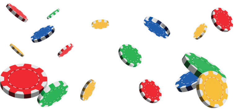 Isolated Casino chips flying around at different angles