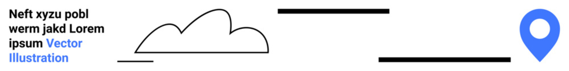 Cloud shape, horizontal lines, blue location pin, and placeholder text. Ideal for navigation, mapping, direction, interface design, travel location-based services simple landing page