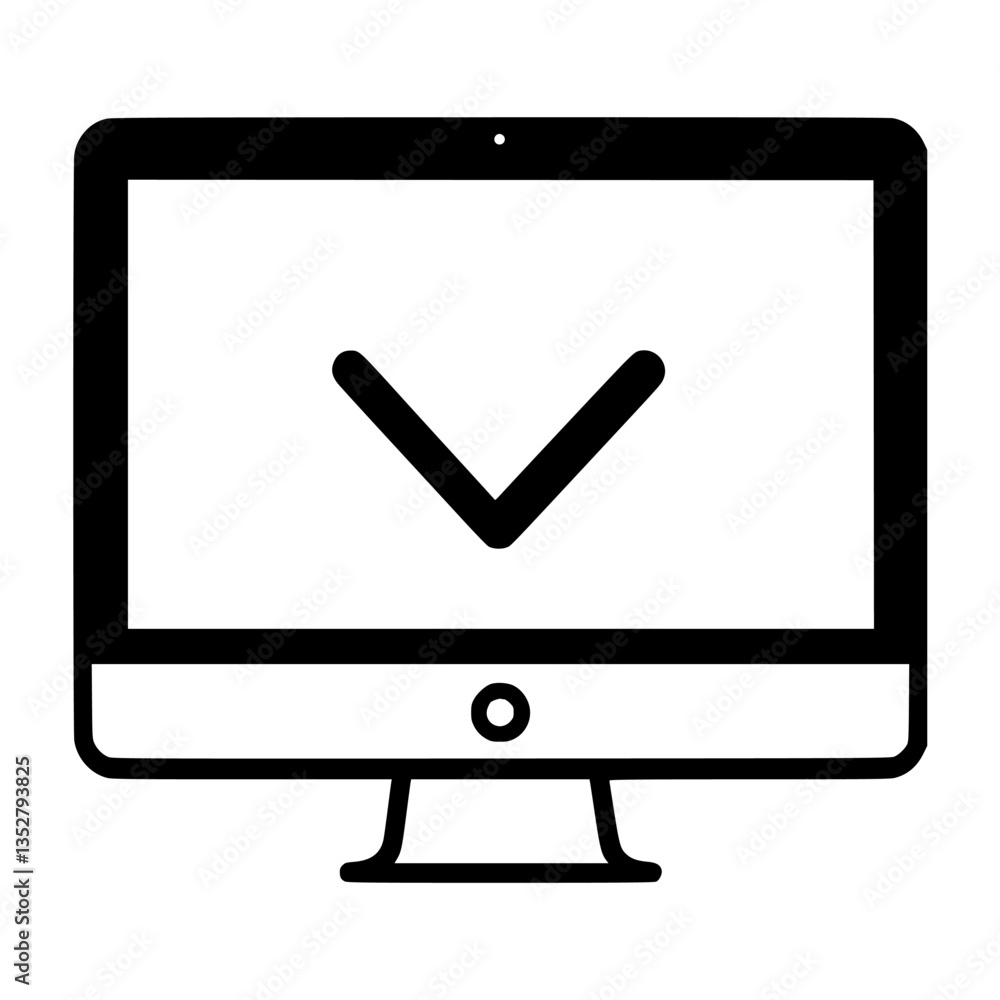 Poster icon of a computer monitor displaying a downward arrow symbol representing downloads or data transfe