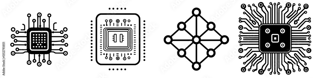 Poster unique designs of computer chips and circuits showcasing technological innovation and creativity in 
