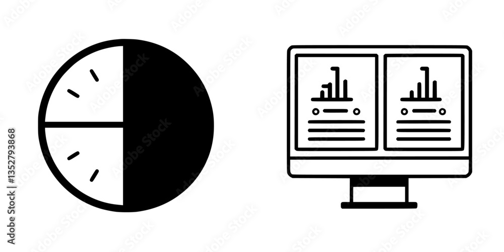 Poster data visualization tools illustrating pie chart and statistical graphs on a computer screen