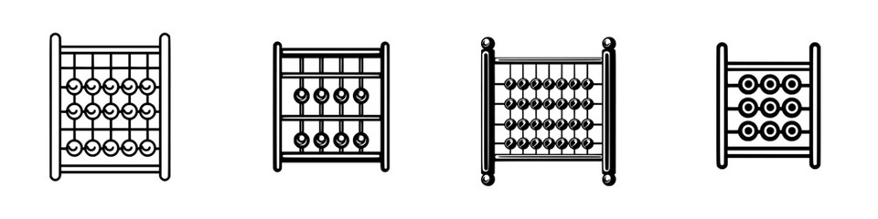 Various designs of traditional abacuses showcasing different styles and functions in a simple format