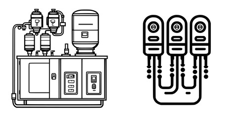 Equipment for water purification located in a industrial facility displaying various filtration systems and control units