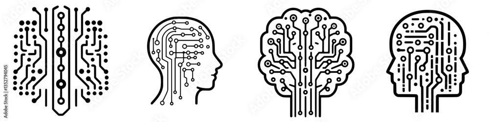 Poster unique representations of human and artificial intelligence using circuit patterns in black and whit