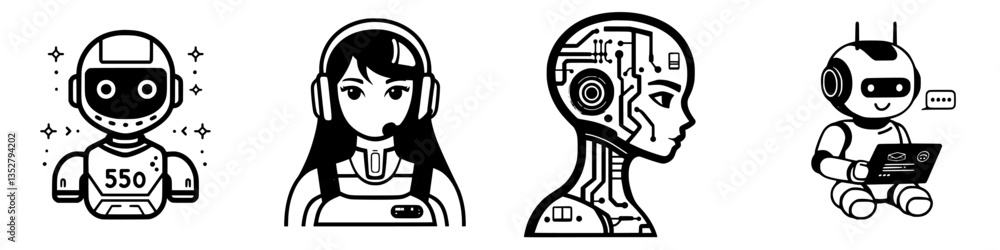 Poster diverse representations of robotics and artificial intelligence in digital illustrations depicting v