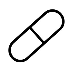 Outline of a capsule symbol representing medication or health-related concepts in a simple and clear design
