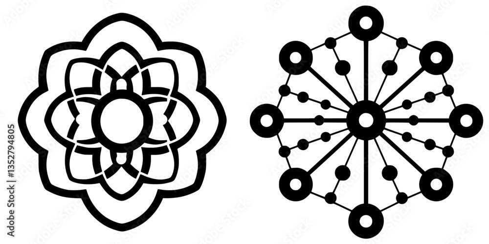 Poster decorative geometric patterns showcasing intricate designs with symmetrical shapes on a plain backgr