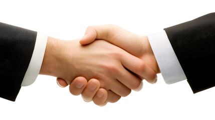 Obraz premium Partnership in Action: A close-up of two hands clasped in a firm handshake, set against a clean backdrop, symbolizing agreement and teamwork.