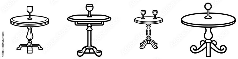 Poster elegant design variations of dining tables with decorative glassware in a minimalist style
